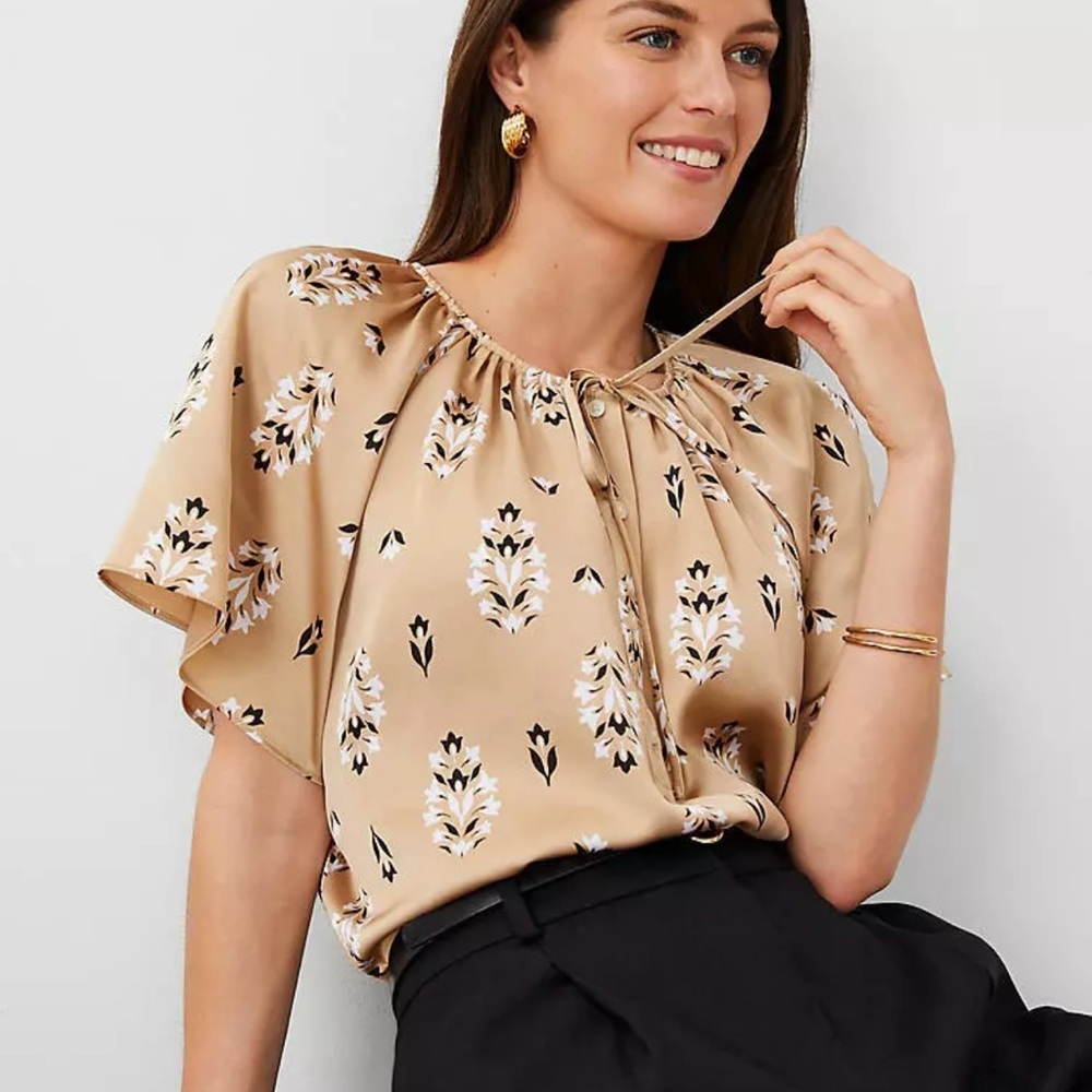 Elegant Beige Floral Women's Top